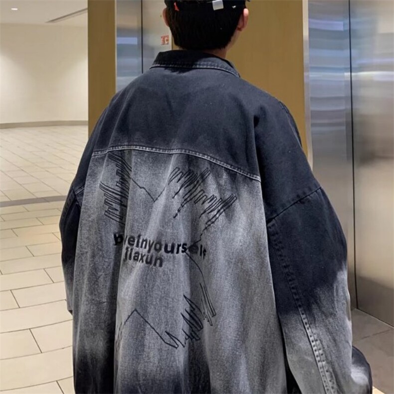 港风复古渐变色牛仔夹克男潮流上衣服春秋季潮牌休闲外套,男装工装外套,星座1210-1