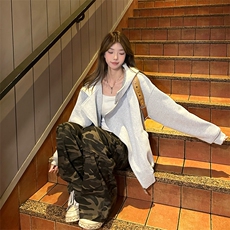 抖音得物品质26春装美式重磅结构斜拉链高领连帽卫衣开衫外套W61，女装短外套，电商A486-1