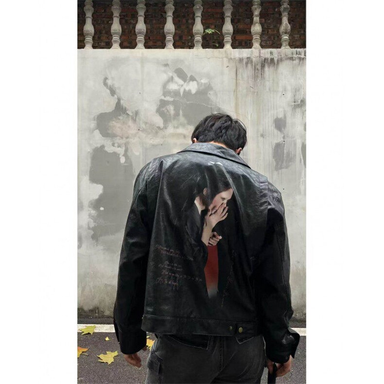 油墨印花美式高街皮衣男女痞子帅气2025春季ins外套W6529-P93，男装皮衣，星座412-3