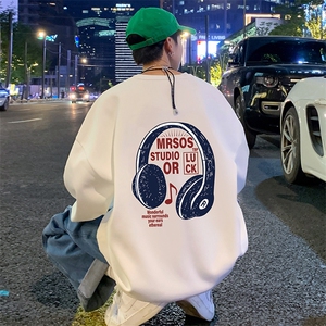 W556P35加绒45运动滑美式花圆领卫衣男春秋季长袖打底衫宽松外套图片