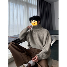 网图慎用高品质纽扣可翻高领老钱风长袖毛衣男MY123-特P65控118，男装针织衫/毛衣，电商A001