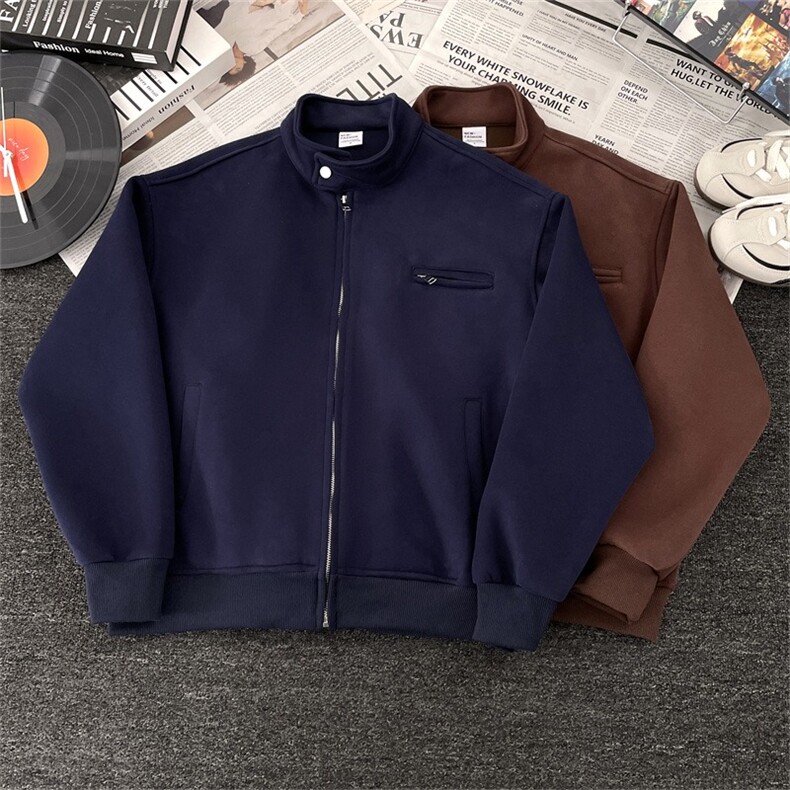 400g重磅藏青色立领开衫卫衣男生2025新款秋季休闲宽松上衣外套，女装短外套，星座601-1