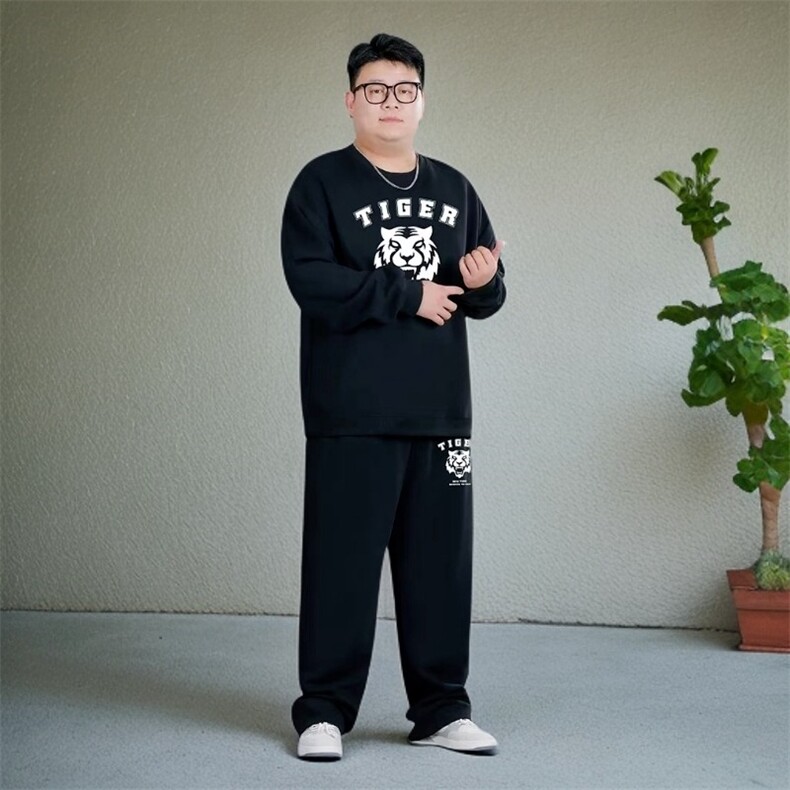 新款加绒男士休闲运动套装男潮胖子卫衣宽松长裤套装加肥加大,男装休闲套装,星座1210-1