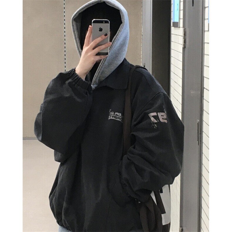春秋季长袖Polo衫男女刺绣字母美式复古宽松半拉链卫衣J207,男装夹克,星座1116A（原606A-3）