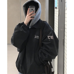 春秋季长袖Polo衫男女刺绣字母美式复古宽松半拉链卫衣 J207图片