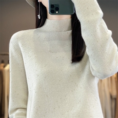 2024秋冬季新款半高领宽松外穿女短款套头羊毛毛衣，女装羊毛衫，昭美羊绒