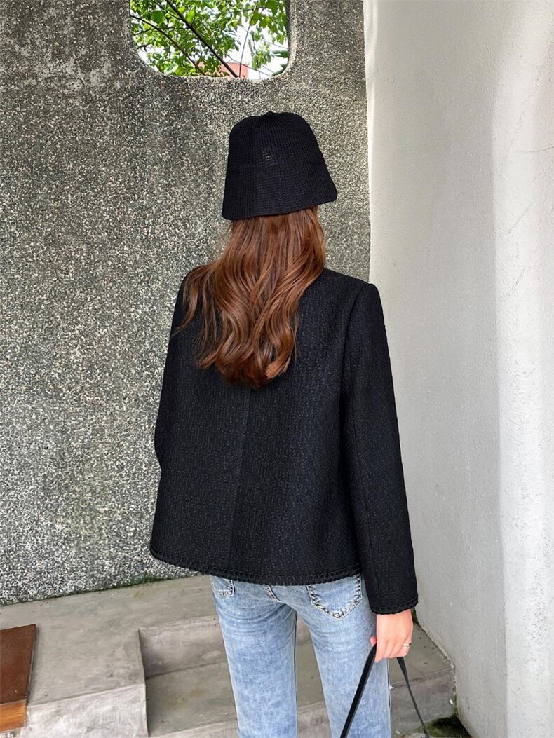 【现货】清新丽人气质黑小香风外套，其它，水锦红