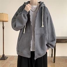 600克麂皮绒重磅加绒加厚外套开衫拉链连帽卫衣B219A-LK001-P50，女装短外套，电商B219A