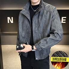 加棉加厚高级感男装皮衣立领宽松潮牌皮夹克C317-H25931-P185，男装夹克，电商C317