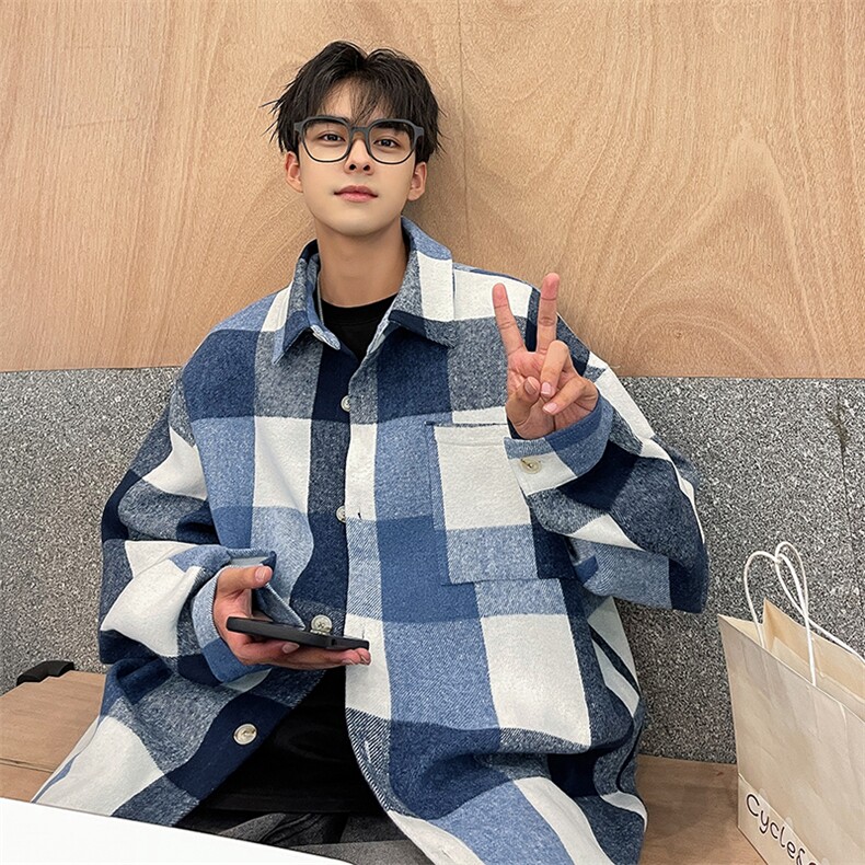 特批40无差价2025春美式宽松大码男翻领呢料夹克外套J635偏大一码,男装夹克,电商A001
