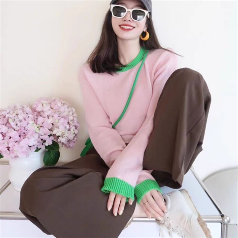 2024秋冬粉色长袖针织毛衣穿搭高级感显瘦小个子上衣百搭女款,女装羊毛衫,旭驰羊绒