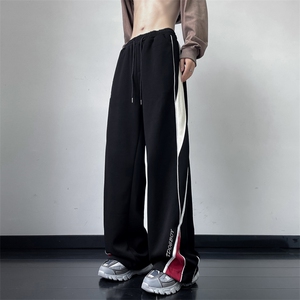 日系拼接抽绳直筒裤秋季新款宽松休闲百搭潮流阔腿裤男 K7447-P42图片