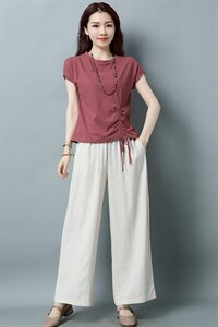 棉麻套装女夏装2025夏季高端刺绣亚麻两件套复古妈妈民族风女装，女装套装/套裙，阿丹