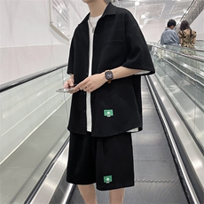 主推~夏季冰丝华夫格短袖衬衫宽松潮牌短裤套装3546P70，男装衬衫，电商A309