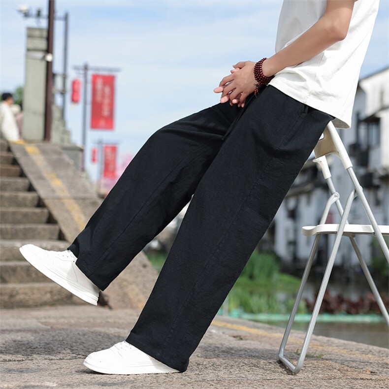 风亚麻透气休闲裤男士2025夏季新款休闲百搭直筒裤,男装休闲裤,电商A008