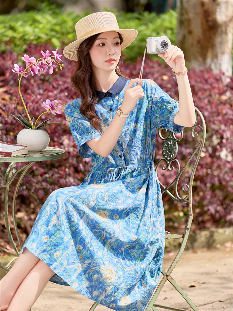 801时尚印花棉麻显瘦连衣裙,女装连衣裙,倪叶myz