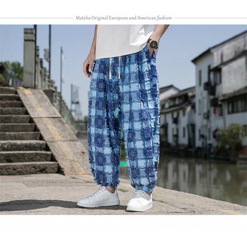 抖音民族风花型哈伦裤男宽松束脚棉麻垂感冰丝裤男冰，男装民族服装，电商A011（原4039）