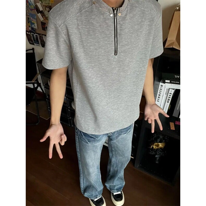 DXW03LL-特P40cleanfit半拉链短袖t恤男高级感痞帅复古半袖,男装T恤,星座1007（原301D）