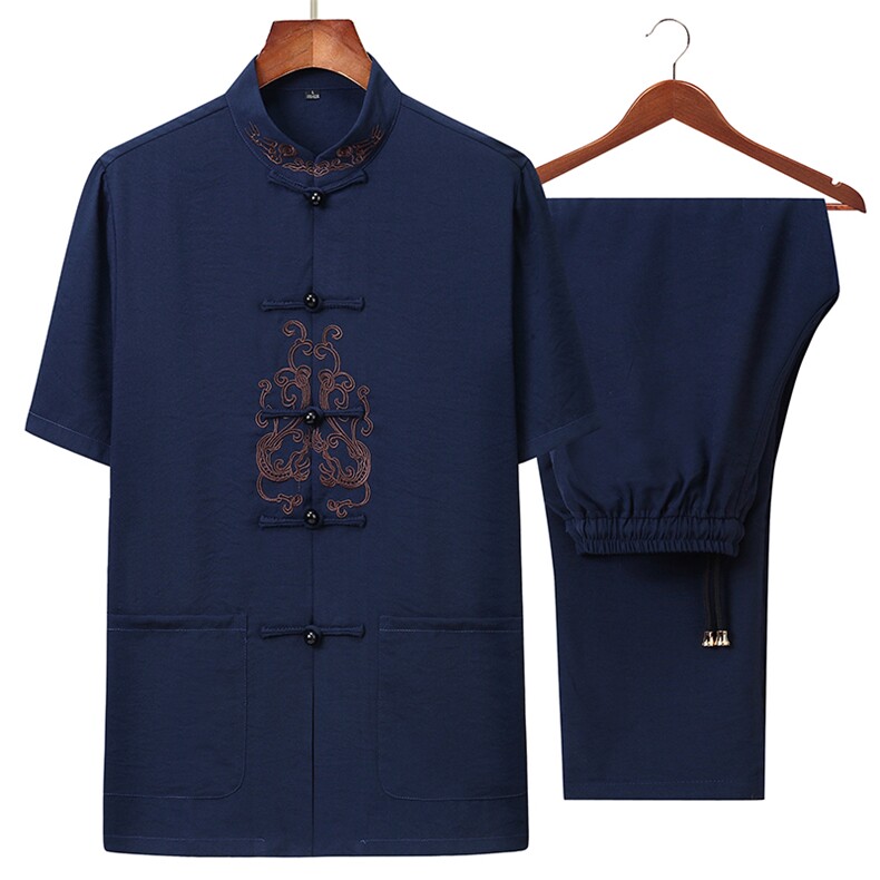 汉服男短袖唐装棉麻中老年男套装春夏爸爸装老人衣服YD91802-P135图片