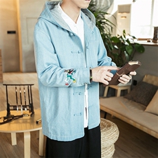 秋冬大码风牛仔夹克麒麟刺绣复古唐装潮男女外套JK16/P125，男装夹克，钱塘713