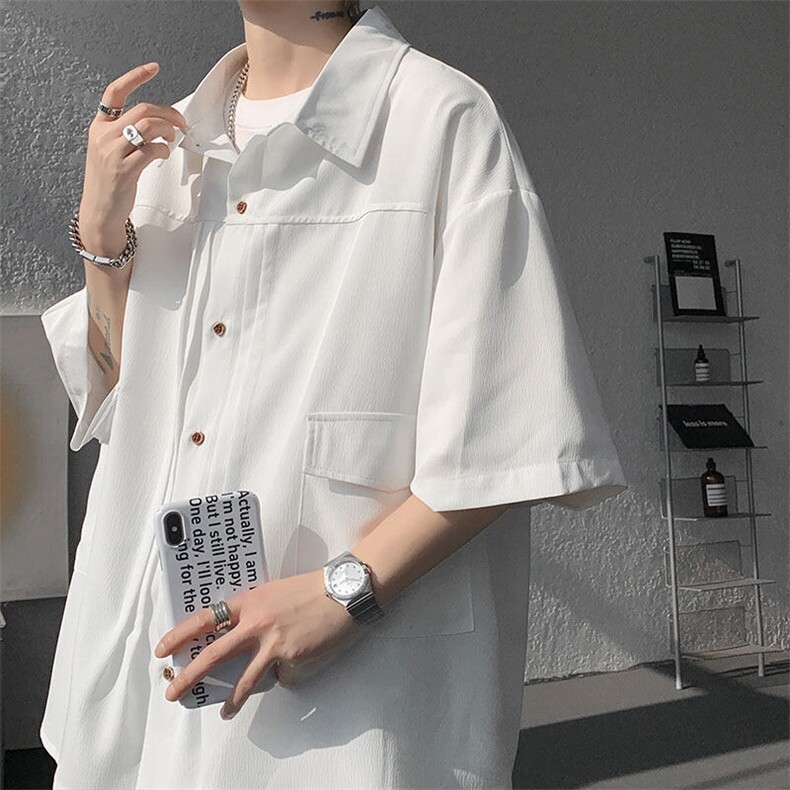 现货 CS1125-TP28 控58 衬衫男褶皱设计夏季新款不规则大码短袖图片