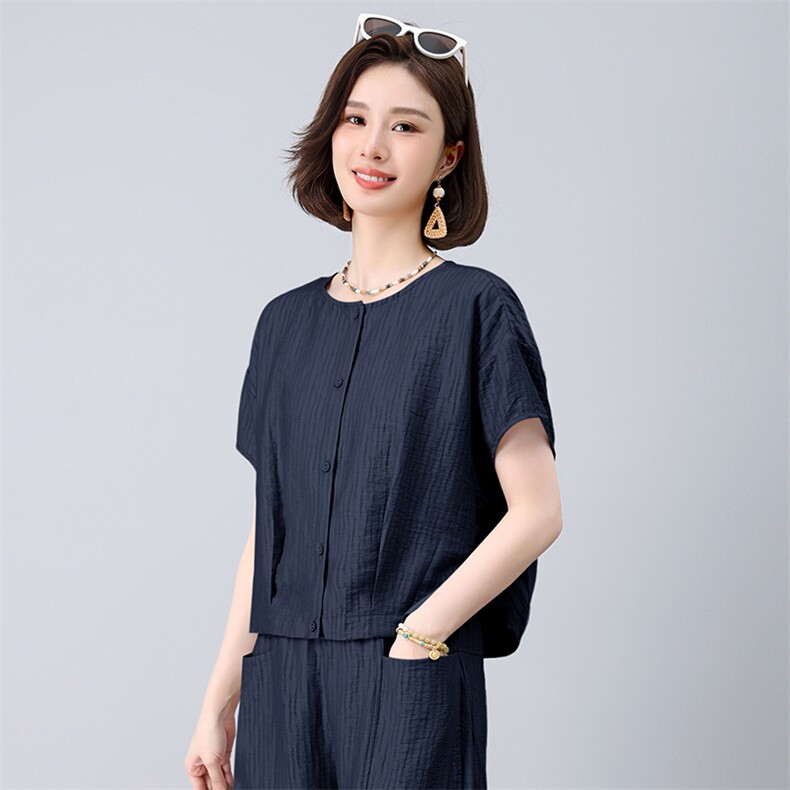 时尚亚麻混纺阔腿裤女夏季2025新款开衫上衣减龄松弛感,女装衬衫,曼沙奕珂