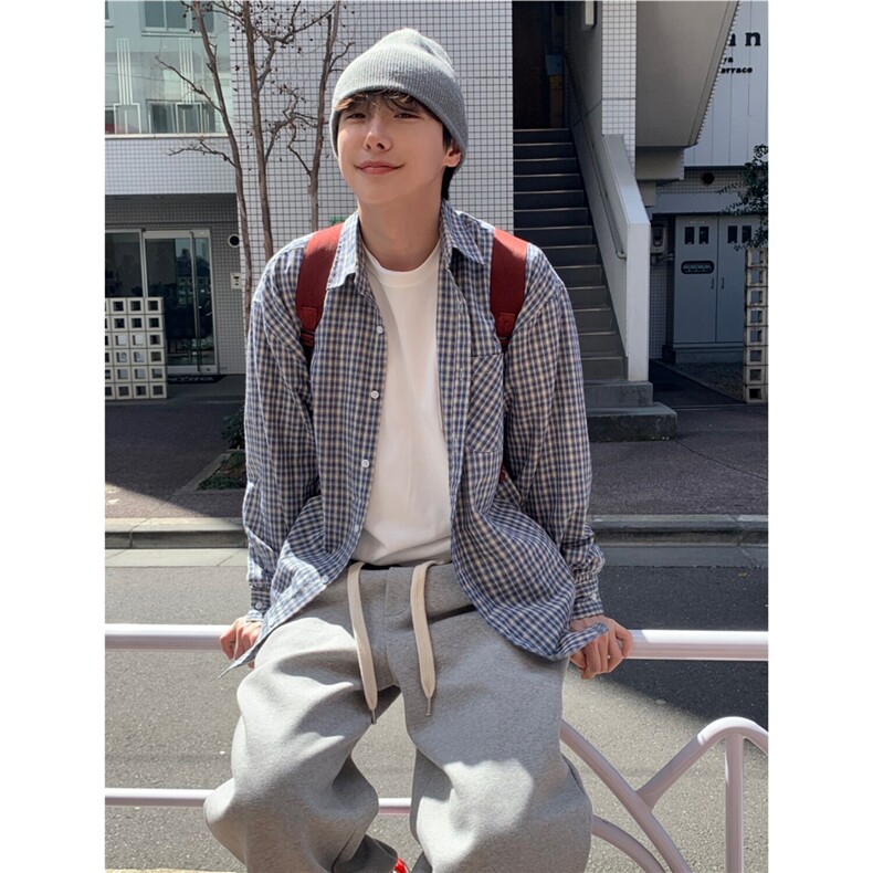 男士长袖衬衫小格子cityboy潮流翻领衬衣春休闲外套男922P45图片