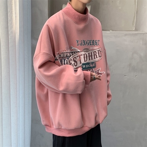 加绒加厚高领卫衣机车印花落肩袖情侣款打底衫  XZ514-2-G85-P48图片