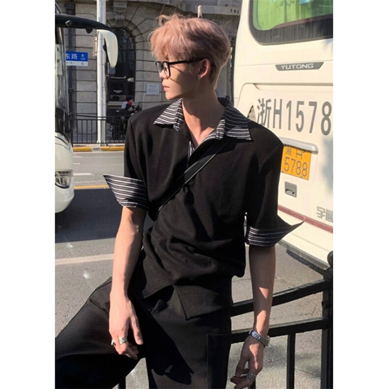 夏季流行翻领假两件衬衫短袖POLO杉宽松百搭PW172，男装Polo衫，星座1116A（原606A-3）