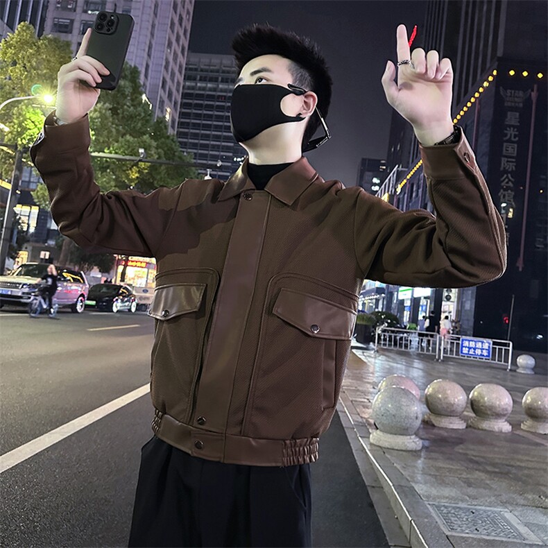 2025秋季新款男士拼接立领皮衣夹克外套P8803-P118,男装夹克,电商A368