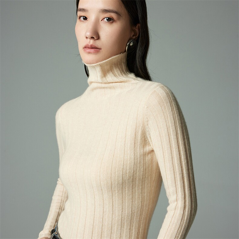 2025年秋季时尚百搭通勤简约休闲修身高翻领，女装针织衫/毛衣，圣暖羊绒