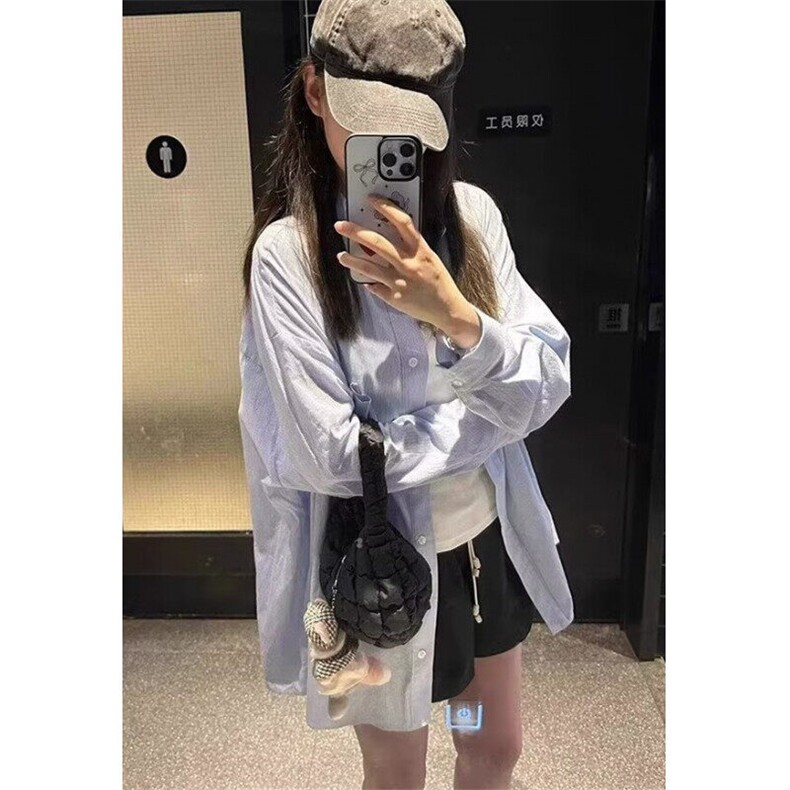 条纹防晒衬衫男女夏季设计感宽松慵懒长袖上衣衬衣外套CT112,男装防晒衣,星座1116A（原606A-3）