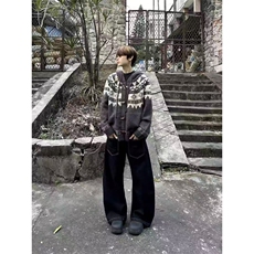 重磅秋冬北极绒开衫毛衣美式复古休闲慵懒风牛角扣针织衫连帽外套，男装针织衫/毛衣，电商A486