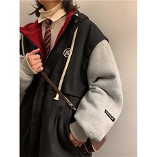 羊羔绒外套男连帽秋冬加厚港风棉衣复古宽松假两件棉服VY589-p98，男装棉衣，星座1008