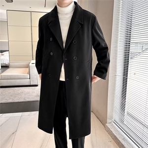 现货冬季毛呢大衣男中长款过膝西装领双排扣呢子风衣外套ins潮图片
