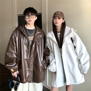 1鳄鱼纹连帽冲锋衣大码M-5XL面层：PU皮夹克男JK8744P90控128图片