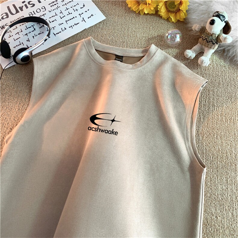 可设48小时发货支持抖音得物来样二开240克重磅美式麂皮绒背心t恤，男装背心/马甲，电商A486-1