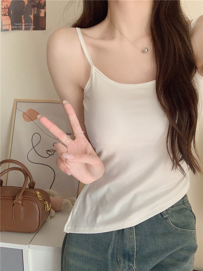 纯棉2024春夏新款甜辣吊带背心女纯色内搭外穿运动美背上衣美背,女装背心吊带,梦白服饰厂