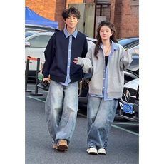原宿百搭新款慵懒流行ins时尚气质假两件外套文艺简约潮流日系，女装短外套，星座302B-2