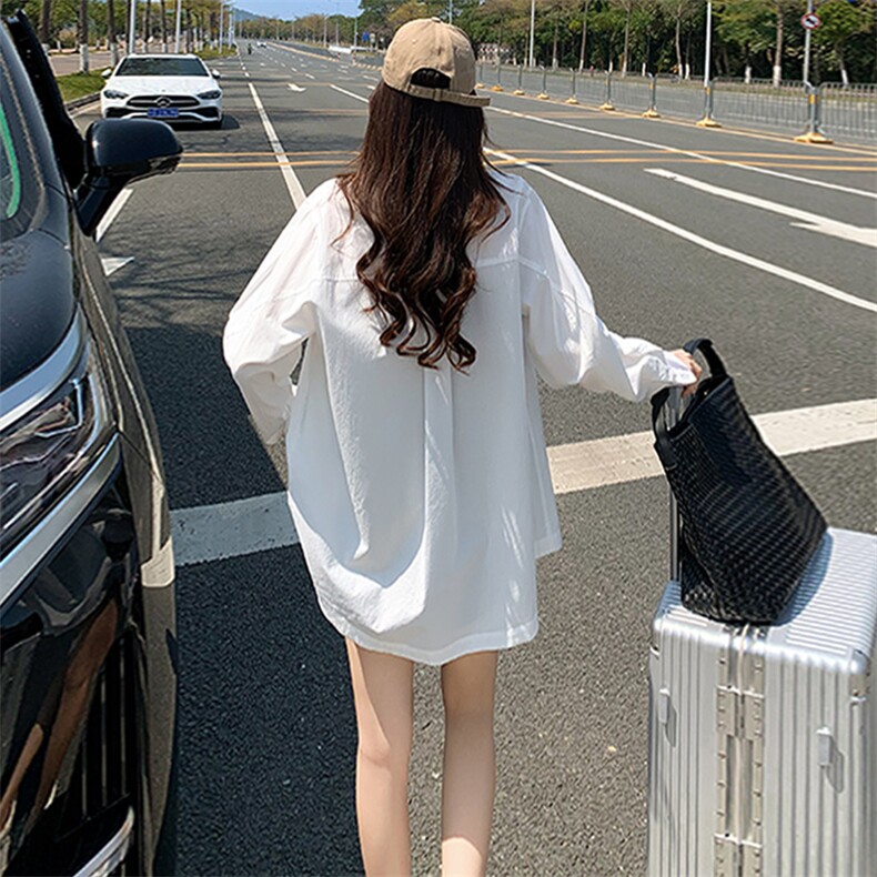 女款春季新款设计感纯色翻领百搭单排扣宽松时尚简约小个子衬衣潮,女装衬衫,2C310
