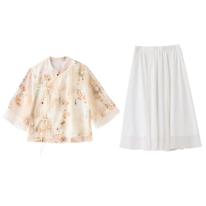 新风中式改良立领印花汉服套装裙291P135,女装套装/套裙,乐衣轩