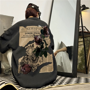 美式复古麂皮短袖阔版宽松街头高报纸玫瑰上衣XZ301B-JB4302-P28图片