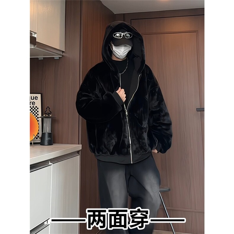 MY5095/P110双面穿座山雕男女加厚保暖毛绒棉衣连帽大码外套棉服,男装棉衣,电商A141