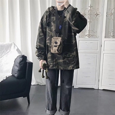 迷彩工装夹克男冲锋套头外套复古春秋潮牌户外休闲宽松半拉链上衣，男装夹克，星座506A