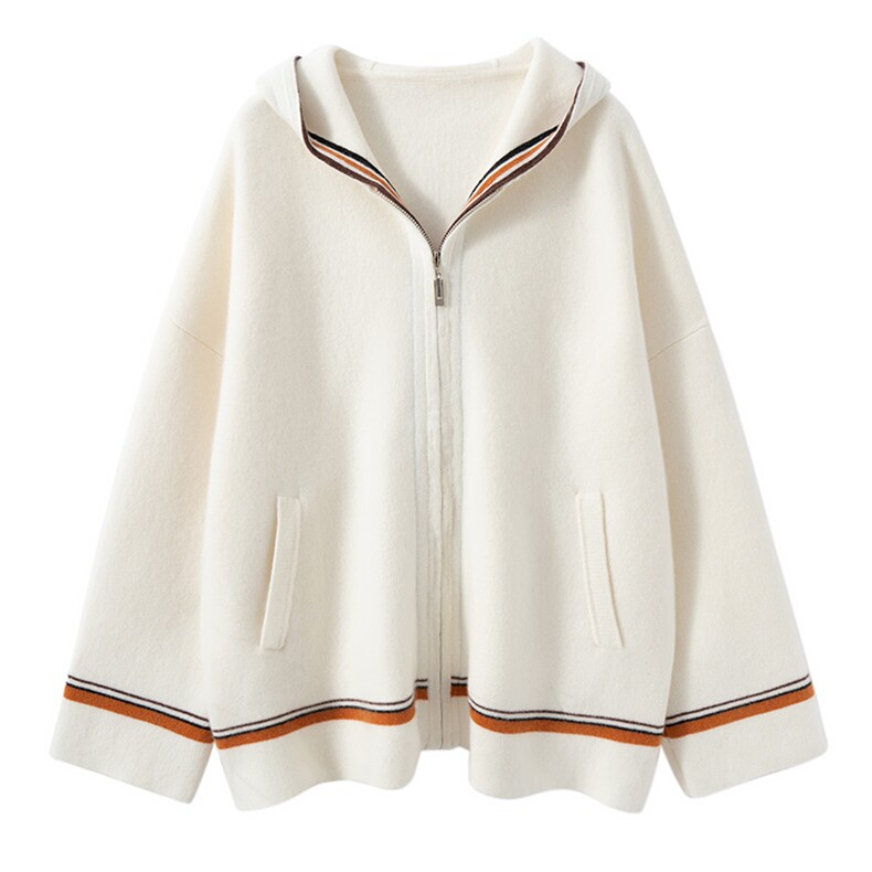 780克~重工大牌同款山羊绒开衫慵懒宽松连帽外套2025秋冬针织拉链，女装针织衫/毛衣，艾森羊绒