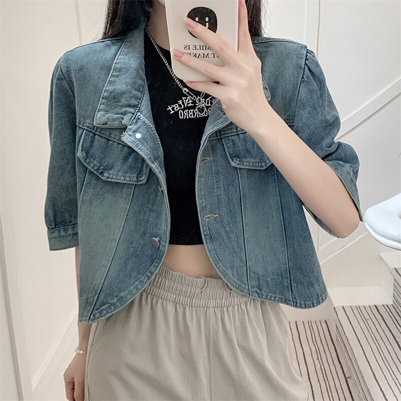 设计感复古短袖牛仔短外套女新款夏季宽松夹克披肩上衣NZ062-P58,男装T恤,星座911-3
