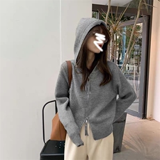 秋冬新款连帽拉链针织外套休闲慵懒风开衫，女装针织衫/毛衣，思途羊绒