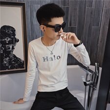 3秋季长袖修身T恤亮片烫金社会精神小伙潮男打底衫C301B-CT17，男装T恤，电商C301B