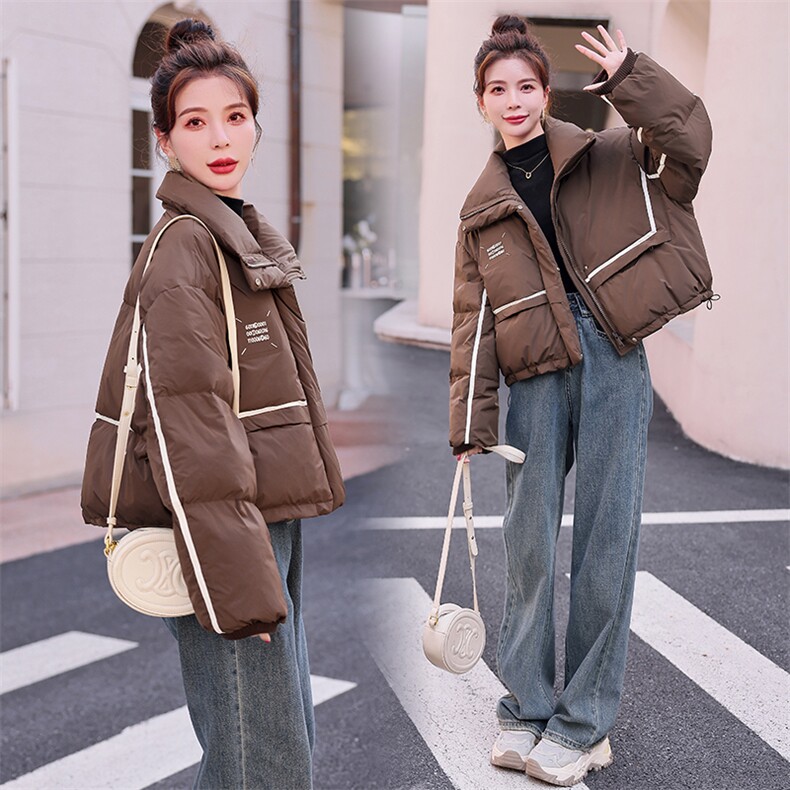 现货撞色羽绒服女短款2023冬季新款小个子加厚面包羽绒服,女装羽绒服,仟媚宠