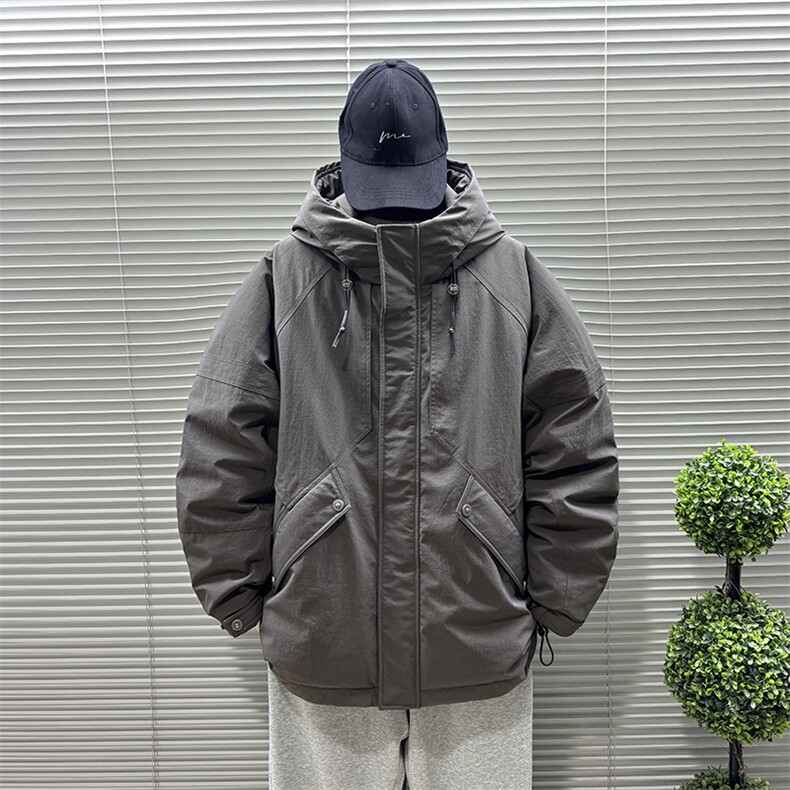 2025新款90白鸭绒工装户外连帽日系中长款羽绒服外套342-P390，男装羽绒服，钱塘708(原3018)